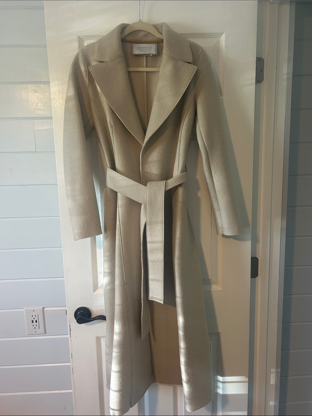 Tailored Long Belted Trench Coat in Cream by UNKNOWN